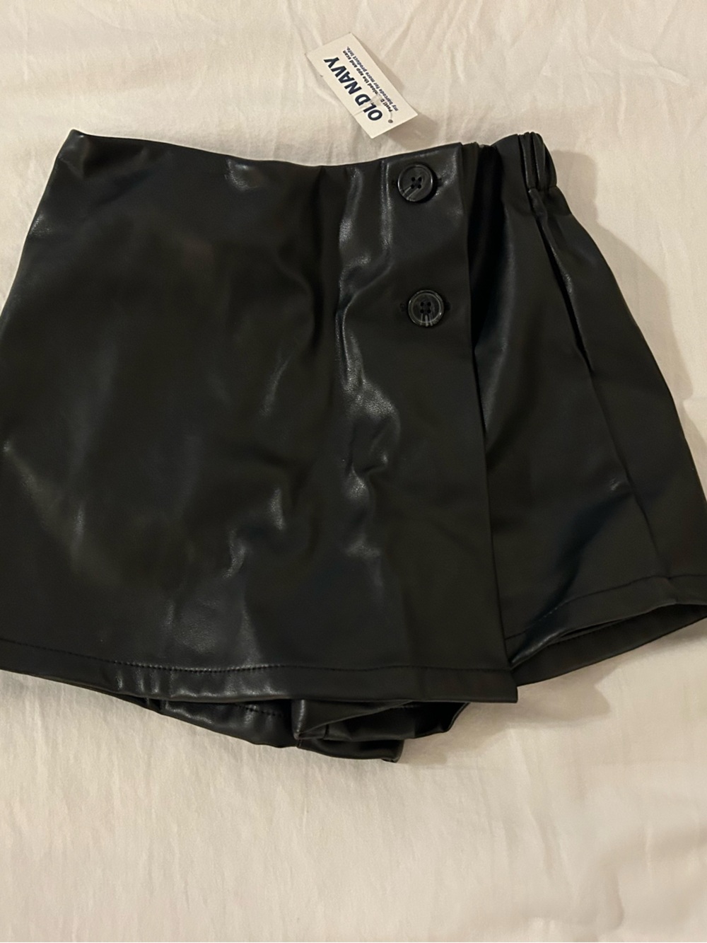Old Navy Black Faux-Leather Skort with Button Detail